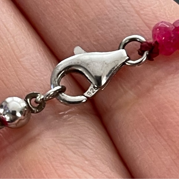 Faceted red ruby bead & solid sterling silver necklace - Picture 6 of 9